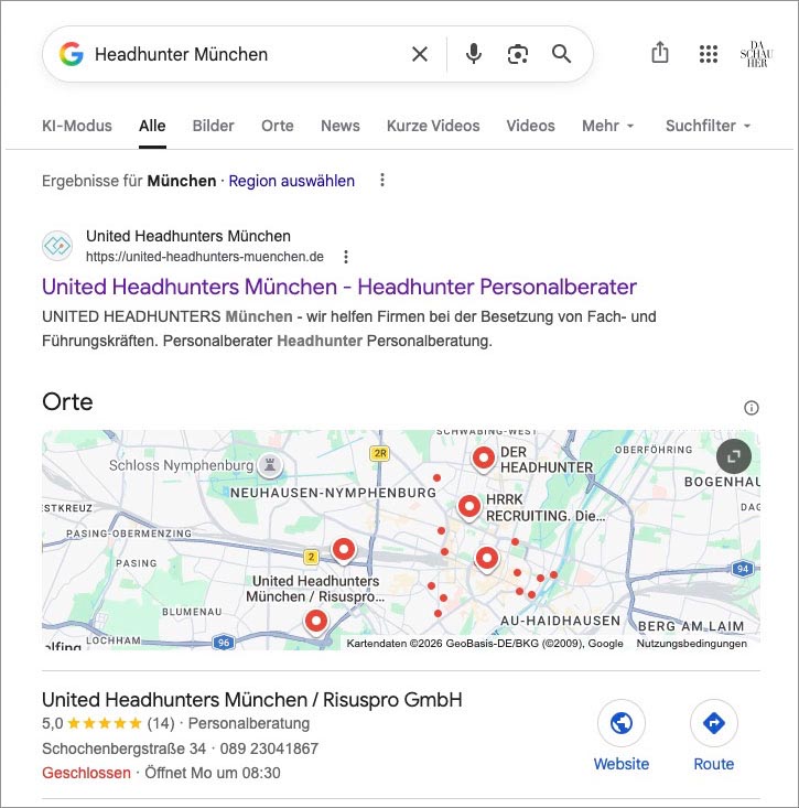 Bei google auf Position 1 | Headhunter München | UNITED HEADHUNTERS MÜNCHEN