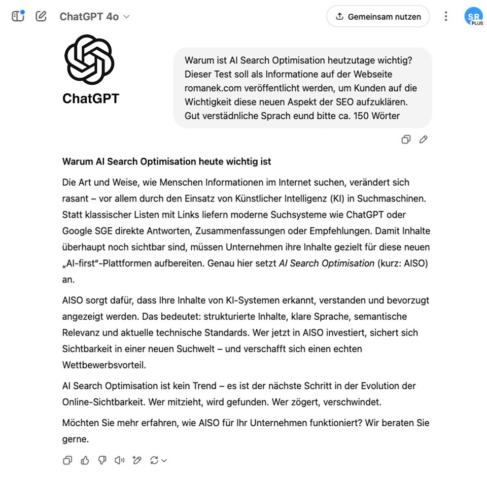 ChatGPT zum Thema AI Search Optimisation